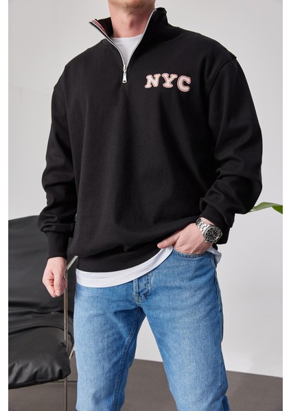 Nyc Yakası Fermuarlı Siyah Sweatshirt fiyatları