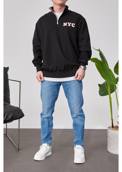 Nyc Yakası Fermuarlı Siyah Sweatshirt modelleri