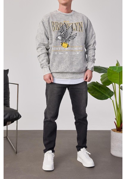 Brooklyn Yıkamalı Gri Sweatshirt modelleri
