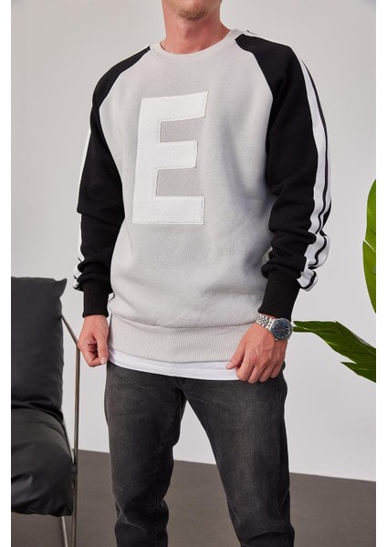 E Harf Baskılı Gri Sweatshirt