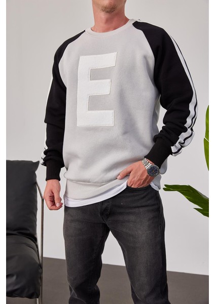 E Harf Baskılı Gri Sweatshirt indirimleri