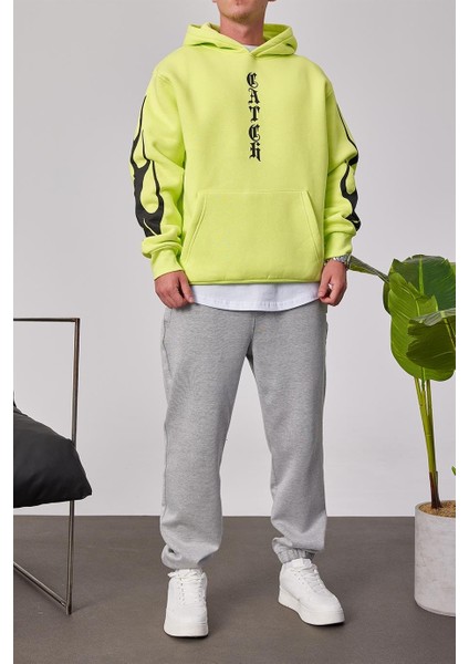 Cth Kolları Desenli Fosforlu Yeşil Sweatshirt
