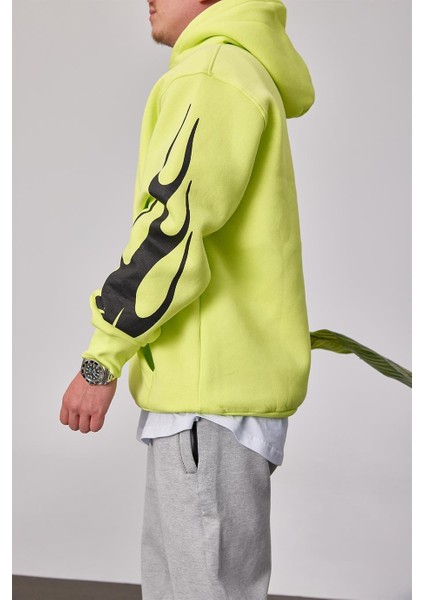 Cth Kolları Desenli Fosforlu Yeşil Sweatshirt