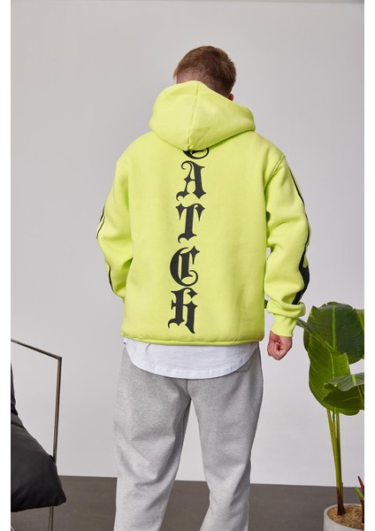 Cth Kolları Desenli Fosforlu Yeşil Sweatshirt