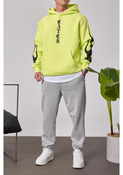 Cth Kolları Desenli Fosforlu Yeşil Sweatshirt