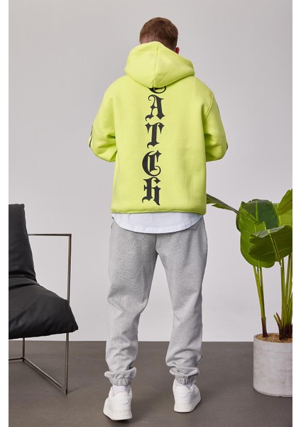 Cth Kolları Desenli Fosforlu Yeşil Sweatshirt