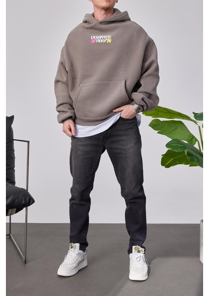 Positive Vibes Kahverengi Kapüşonlu Sweatshirt fiyatları