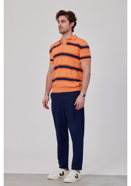 Enine Renkli Çizgili Turuncu Triko Kumaş Tshirt modelleri