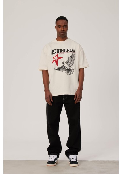 Ethereal Baskılı Krem Tshirt