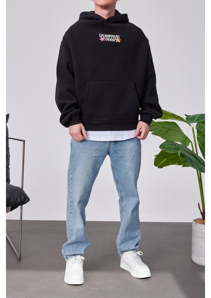 Positive Vibes Siyah Kapüşonlu Sweatshirt