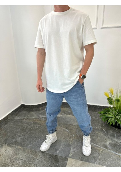 Oval Kesim Basic Kırık Beyaz Tshirt