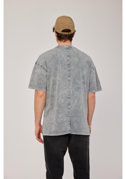 New York Baskılı Yıkamalı Gri Tshirt indirimleri