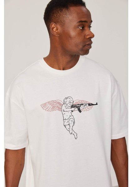 Melek Baskılı Beyaz Tshirt