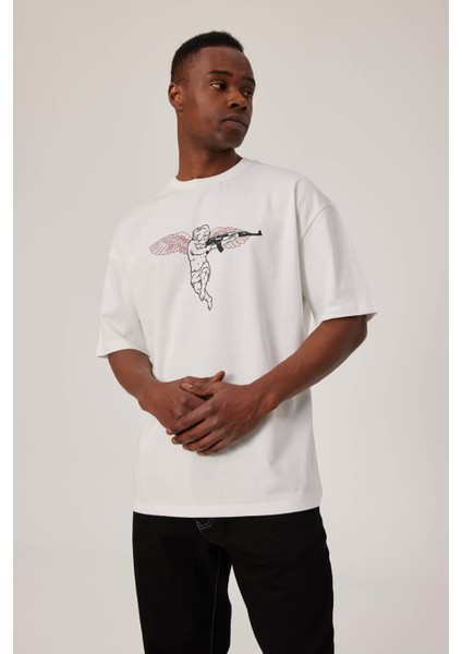 Melek Baskılı Beyaz Tshirt