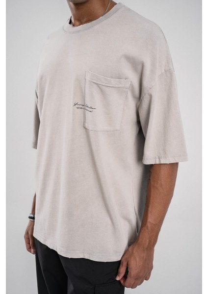 Young Atelier Yazılı Krem Yıkamalı Oversize Tshirt fiyatları