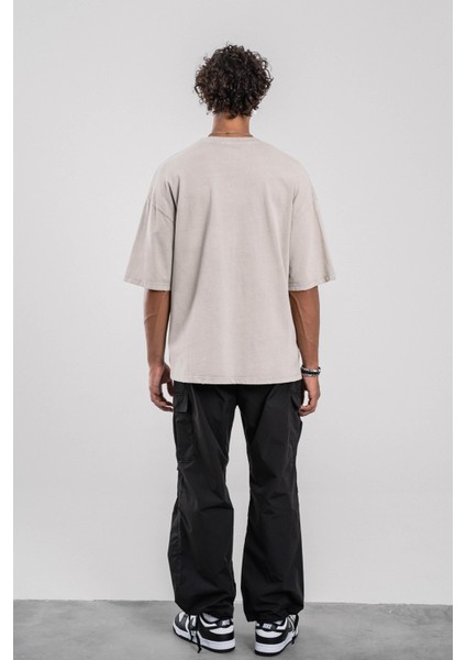 Young Atelier Yazılı Krem Yıkamalı Oversize Tshirt modelleri