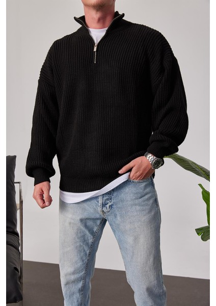 Yakası Fermuarlı Siyah Örme Triko fiyatları