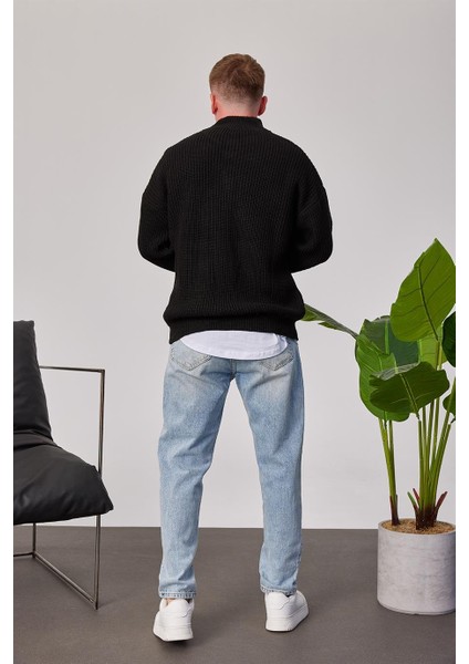 Yakası Fermuarlı Siyah Örme Triko fırsatları