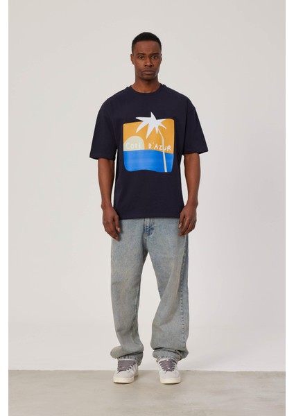 Cofe D'azur Resim Baskılı Lacivert Tshirt