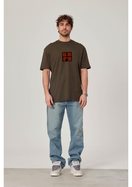 6879 Baskılı Haki Tshirt