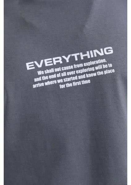 Bisiklet Yaka Baskılı Oversize T-Shirt - Gri
