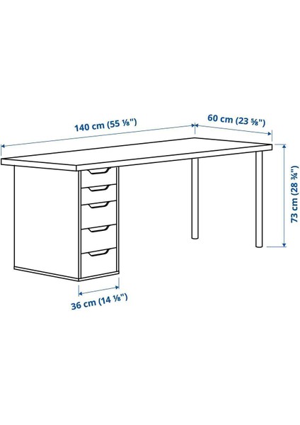 Ikea 5 Çekmeceli Stoperli Çalışma / Makyaj Masası 140x60 Cm