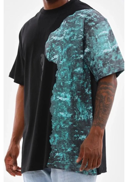 Bisiklet Yaka Baskılı Oversize T-Shirt - Siyah fiyatları