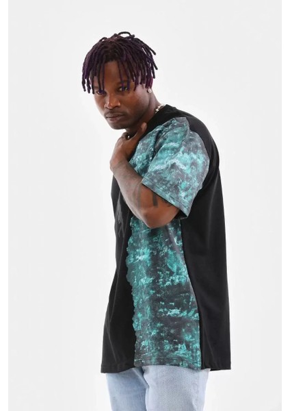 Bisiklet Yaka Baskılı Oversize T-Shirt - Siyah fırsatları