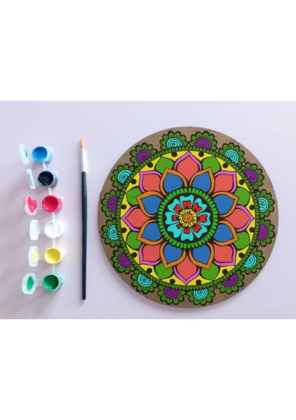 Dudu Gift Ahşap Mandala 20X20 cm Daire Mdf Üzerine Uv Baskı Modeller- Desenli Mandala Set Boyama