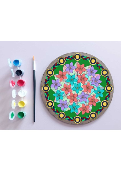 Ahşap Mandala 20X20 cm Daire Mdf Üzerine Uv Baskı Modeller- Desenli Mandala Set Boyama