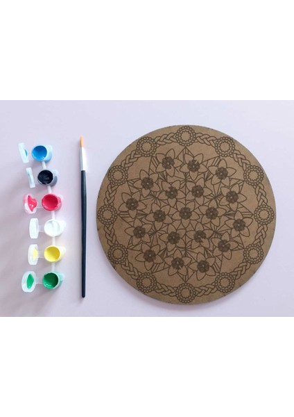 Ahşap Mandala 20X20 cm Daire Mdf Üzerine Uv Baskı Modeller- Desenli Mandala Set Boyama