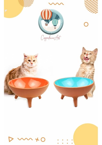 2'li Ayaklı Kedi Köpek Çömlek Mama ve Su Kabı (Içi Sırlı, Organik)