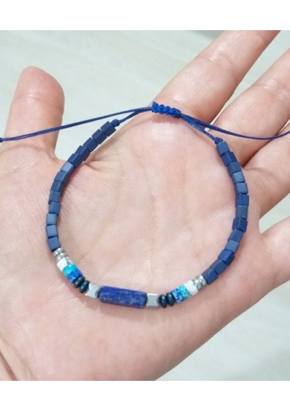 Hematit Varisit ve Dikdörtgen Lapis Lazuli Doğaltaşlı Küp Miyuki Unisex Bileklik