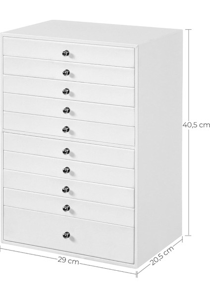 Songmıcs Mücevher Kutusu, 10 Seviyeli Mücevher Kutusu, Büyük Sentetik Deri Mücevher Kutusu, Çekmeceli Ve Saat Minderi, Jbc10w, Beyaz, 29 x 20,5 x 40,5 cm indirimleri