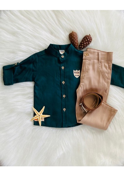 Hakim Yaka Keten Gömlek ve Kemerli Pantolon Erkek Çocuk Takım fiyatları