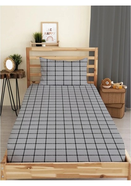 Kareli Ranforce Lastikli Çarşaf Seti 160 x 200