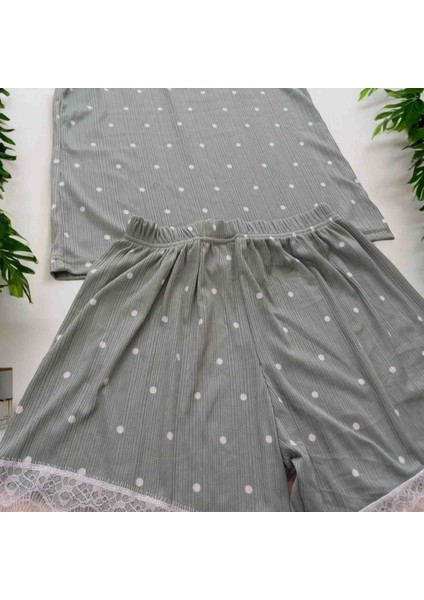 Yeşil Puantiyeli Pegasus Kumaş Ip Askılı Dantel Detaylı Şortlu Yazlık Kadın Pijama Takımı modelleri