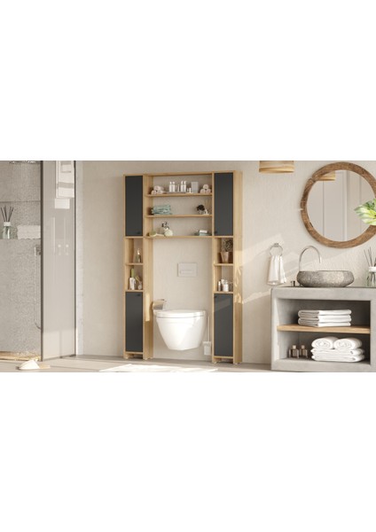 Kern Çok Amaçlı Tuvalet Banyo Dolabı Kapaklı Raflı Sepet-Antrasit Kn1-Sa modelleri