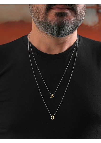 925 Ayar Minimal Yuvarlak ve Üçgen Modern Ikili Kolye