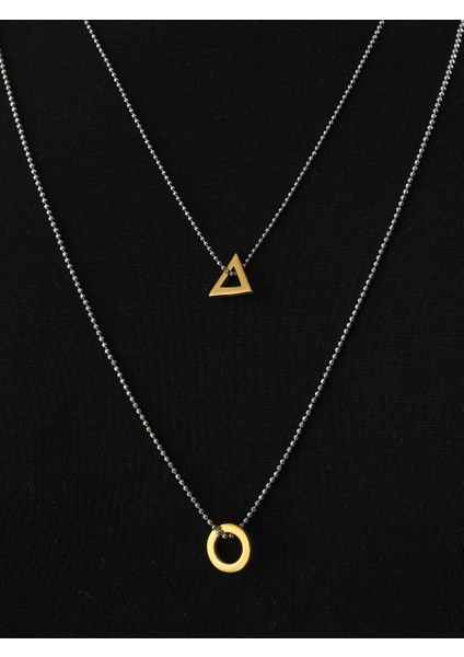 925 Ayar Minimal Yuvarlak ve Üçgen Modern Ikili Kolye modelleri