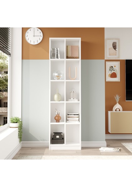 Balcony Geniş Kitaplık 10 Raflı 180CM Beyaz By1-W