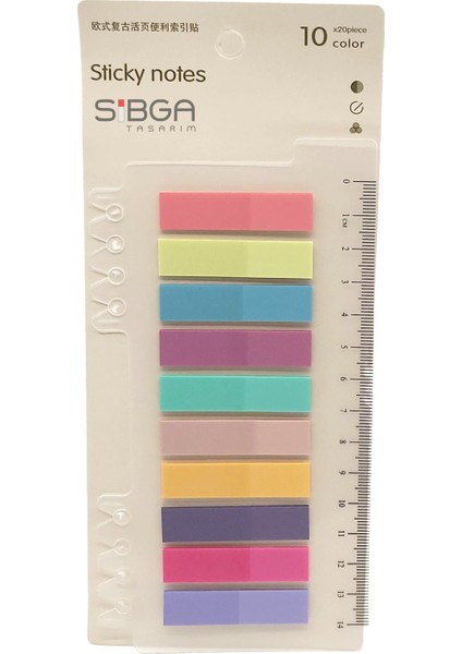 Şeffaf Renkli Kitap Ayracı 200 Yaprak 10 Renkli Plastik Yapışkanlı