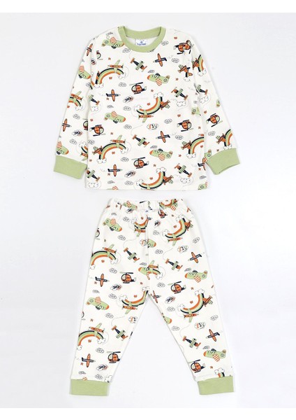 Bisiklet Yaka Uzun Kollu Baskılı Erkek Çocuk Pijama Takımı
