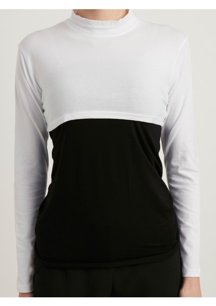 Uzun Kollu Balıkçı Yaka Pamuk Yarım Body - Beyaz ( Small - Medium - Large )