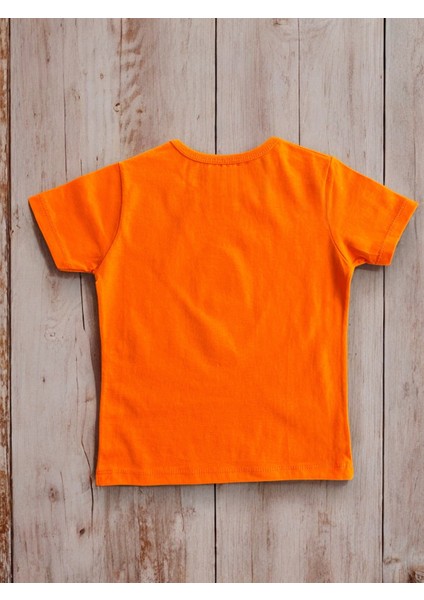 Cool Gitarlı Ayıcık Baskılı Turuncu Renk Kız Erkek Çocuk Kısa Kollu Pamuklu Penye Kumaş T-Shirt modelleri