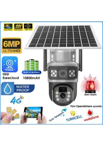 BLİC BLM-64 6MP 4K 4G Sim Kartlı Güneş Panel Dual Lens Solar 10800mAH Alarmlı Mikrofon 360 PTZ Güvenlik Kamera