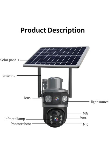 BLİC BLM-64 6MP 4K 4G Sim Kartlı Güneş Panel Dual Lens Solar 10800mAH Alarmlı Mikrofon 360 PTZ Güvenlik Kamera