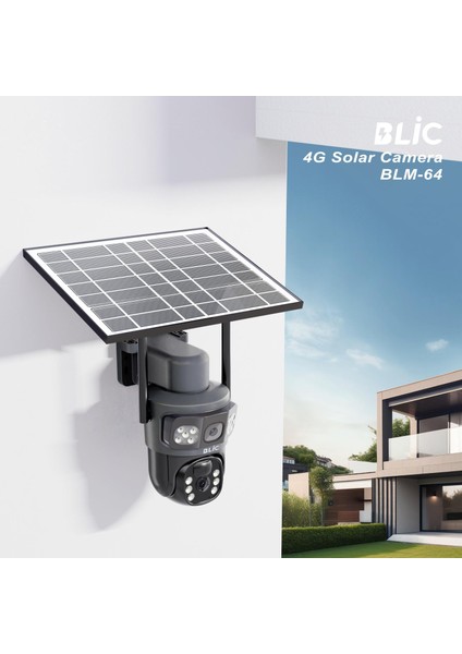 BLİC BLM-64 6MP 4K 4G Sim Kartlı Güneş Panel Dual Lens Solar 10800mAH Alarmlı Mikrofon 360 PTZ Güvenlik Kamera