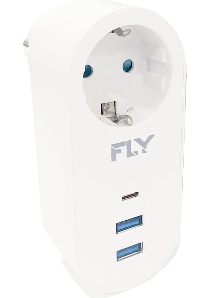 Racing Fly 3400 Termal Akım Korumalı, Çocuk Korumalı, 2 x USB Type-C, 1 x USB Type-C, Tekli Priz, Beyaz