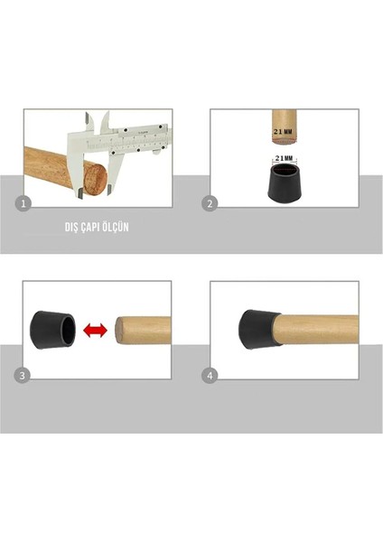 8 Adet 21 mm Pvc Sandalye Profil Ayak Pabucu Sessiz Yumuşak Sandalye Zemin Koruyucu Siyah